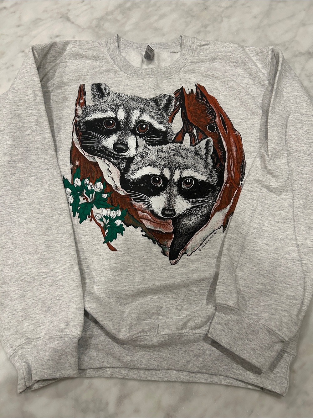 Vintage Hot Press Gray Crewneck Sweatshirt with Twin Raccoon Graphic